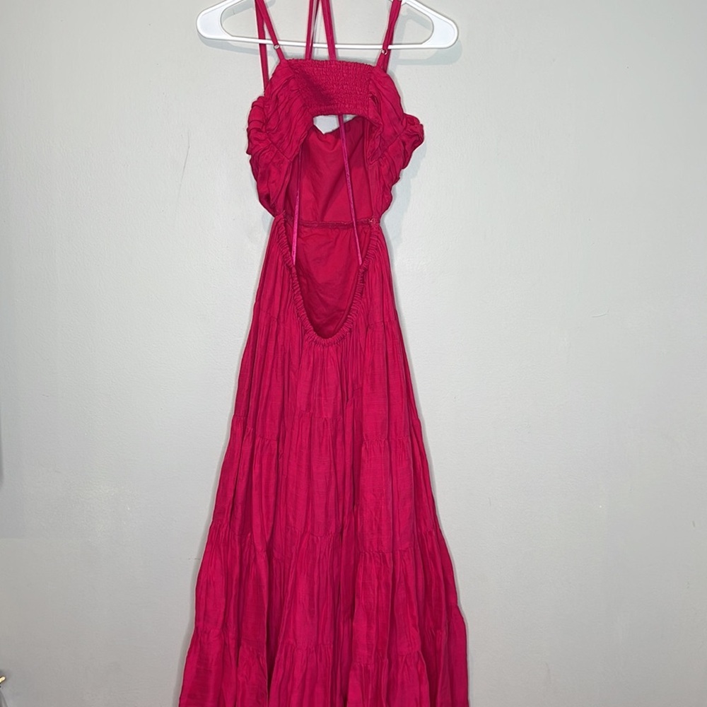 Anthropologie Let‎ Me Be Cutout Tiered Dress Open Back Maxi Hot Pink Extra-Small - Picture 7 of 10